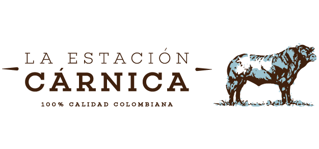 Logo La Estación Cárnica, imagen de un Brahamousin, y eslogan  100% Calidad Colombiana